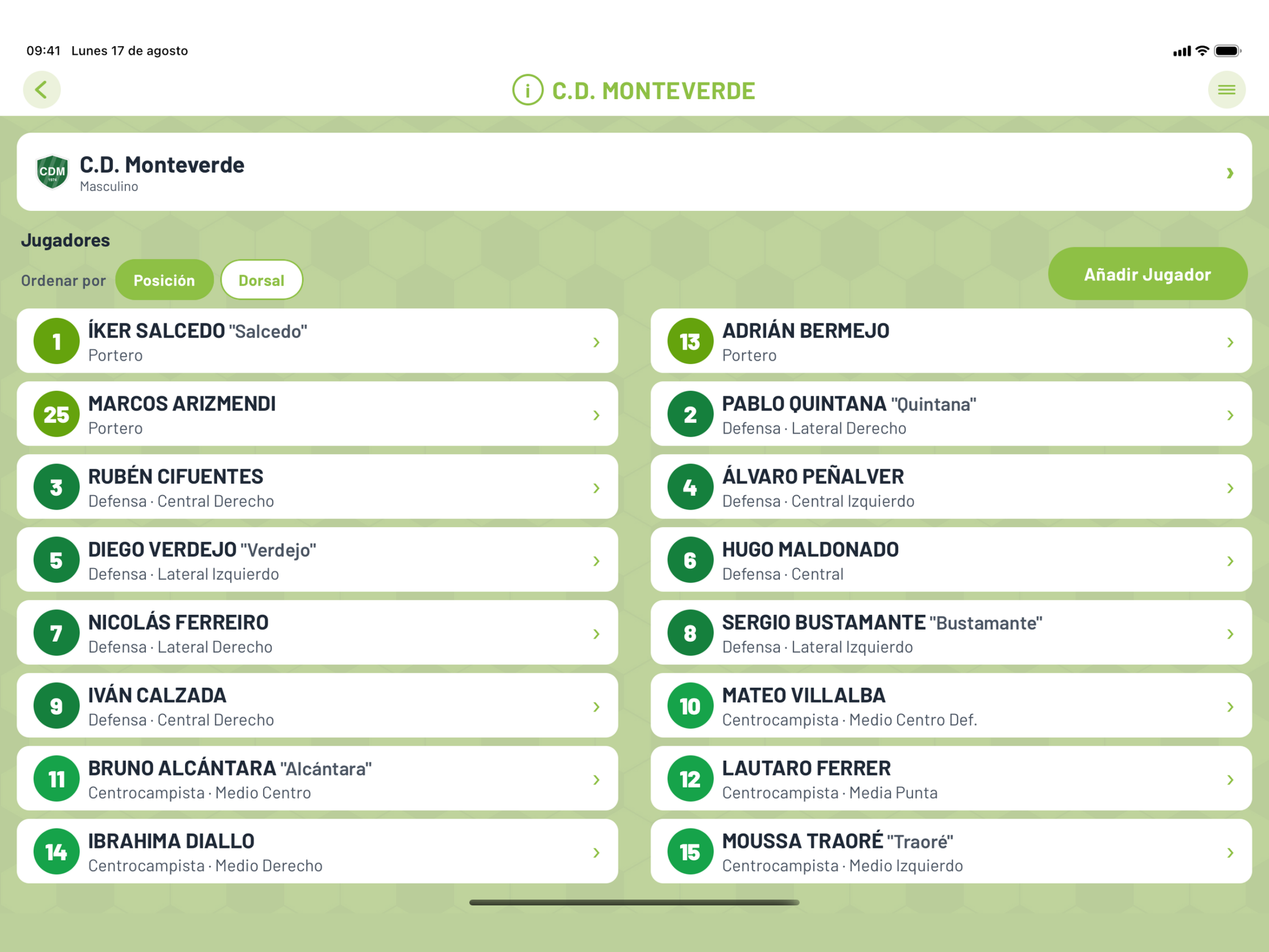 Gestión de jugadores y alineación del equipo