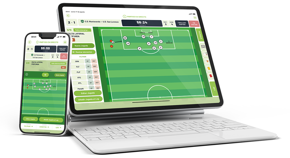 Set Pieces Coach en móvil y tablet durante un partido